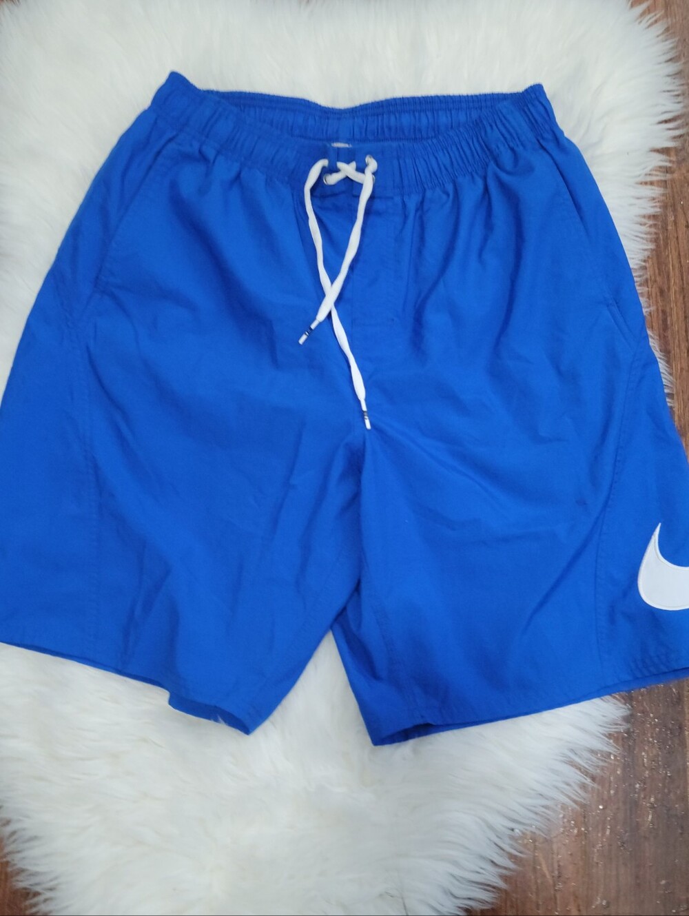 Nike Bright Blue Athletic Swim Shorts with White Swoosh